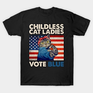 Childless Cat Ladies Vote Blue Vintage Cat Usa Flag T-Shirt